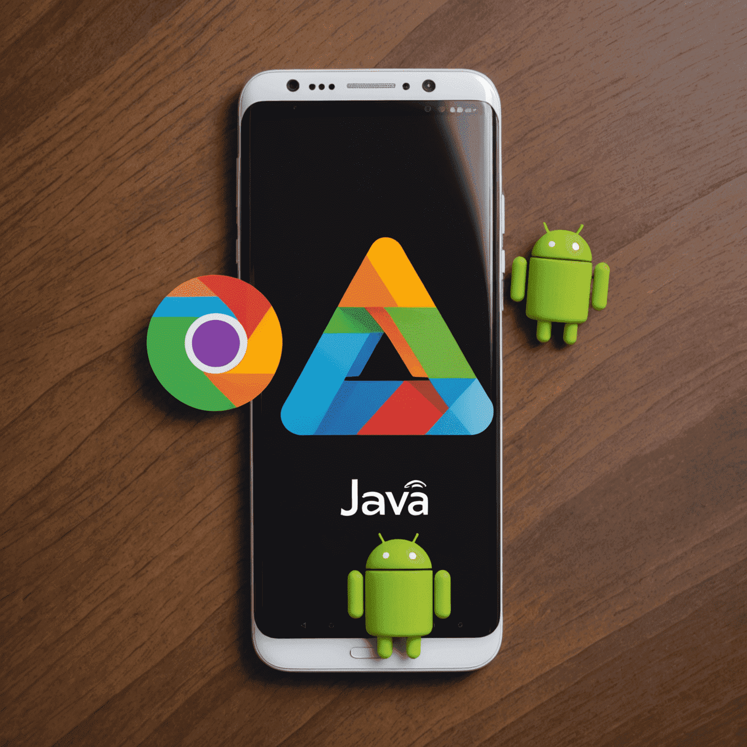 Imagen que muestra los logos de Java y Kotlin enfrentados, con un teléfono Android en el centro, simbolizando la elección para el desarrollo de Android